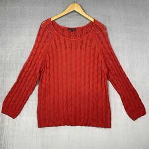 Pierri New York Sweater Womens 1X Fisherman Cableknit Red Chunky Cabincore